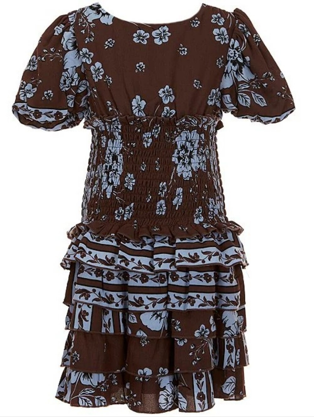 NWT GB Girls Floral Printed Cap Sleeve Smocked Ruffle Dress Size 6X